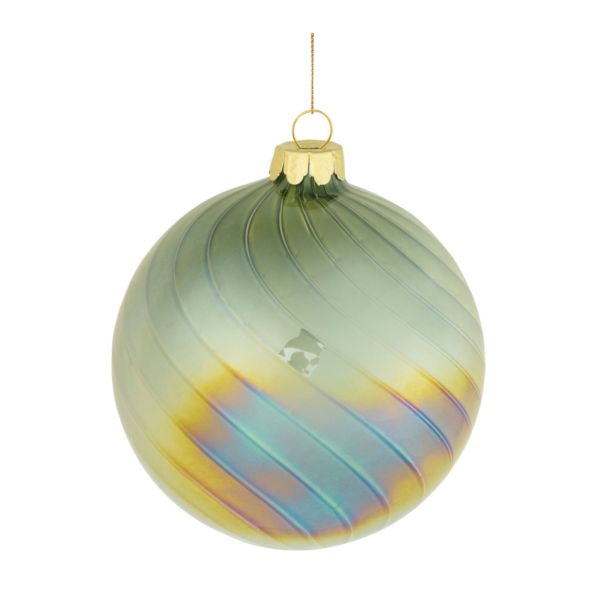 4.5" Green Iridescent Swirled Glass Ornament Set